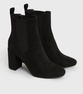 Black Suedette Block Heel Ankle Boots New Look