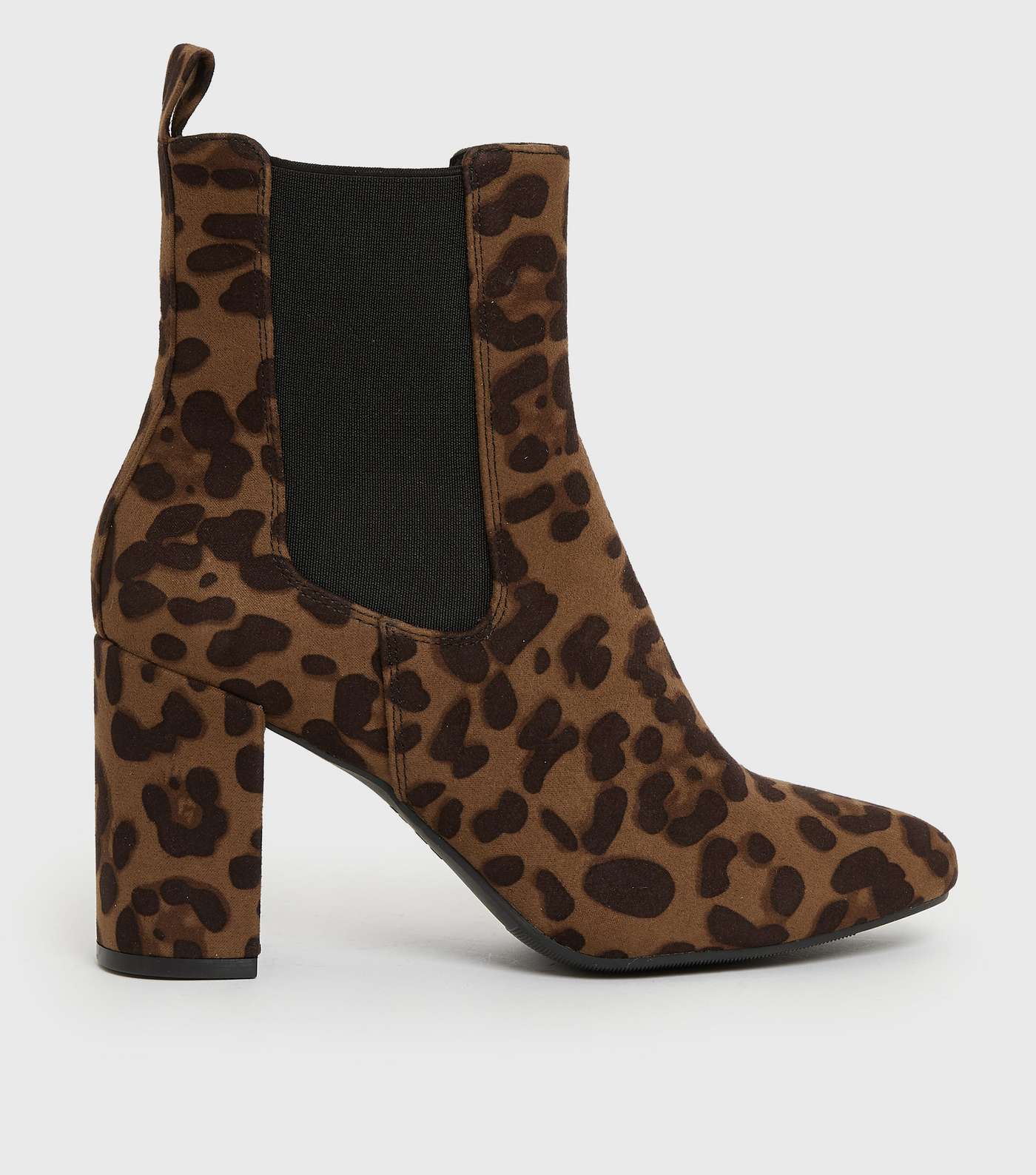Brown Leopard Print Suedette Block Heel Ankle Boots