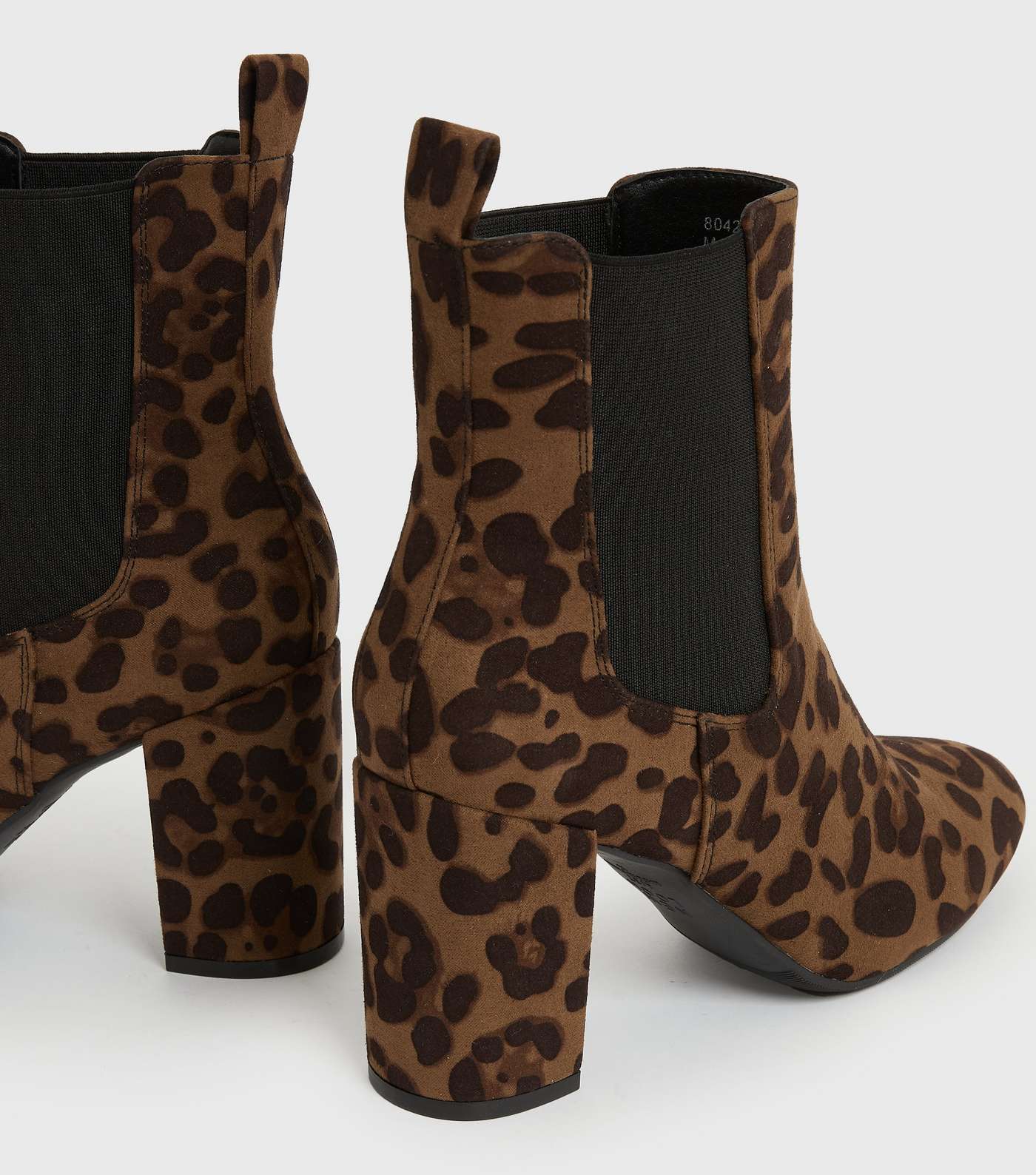 Brown Leopard Print Suedette Block Heel Ankle Boots Image 3