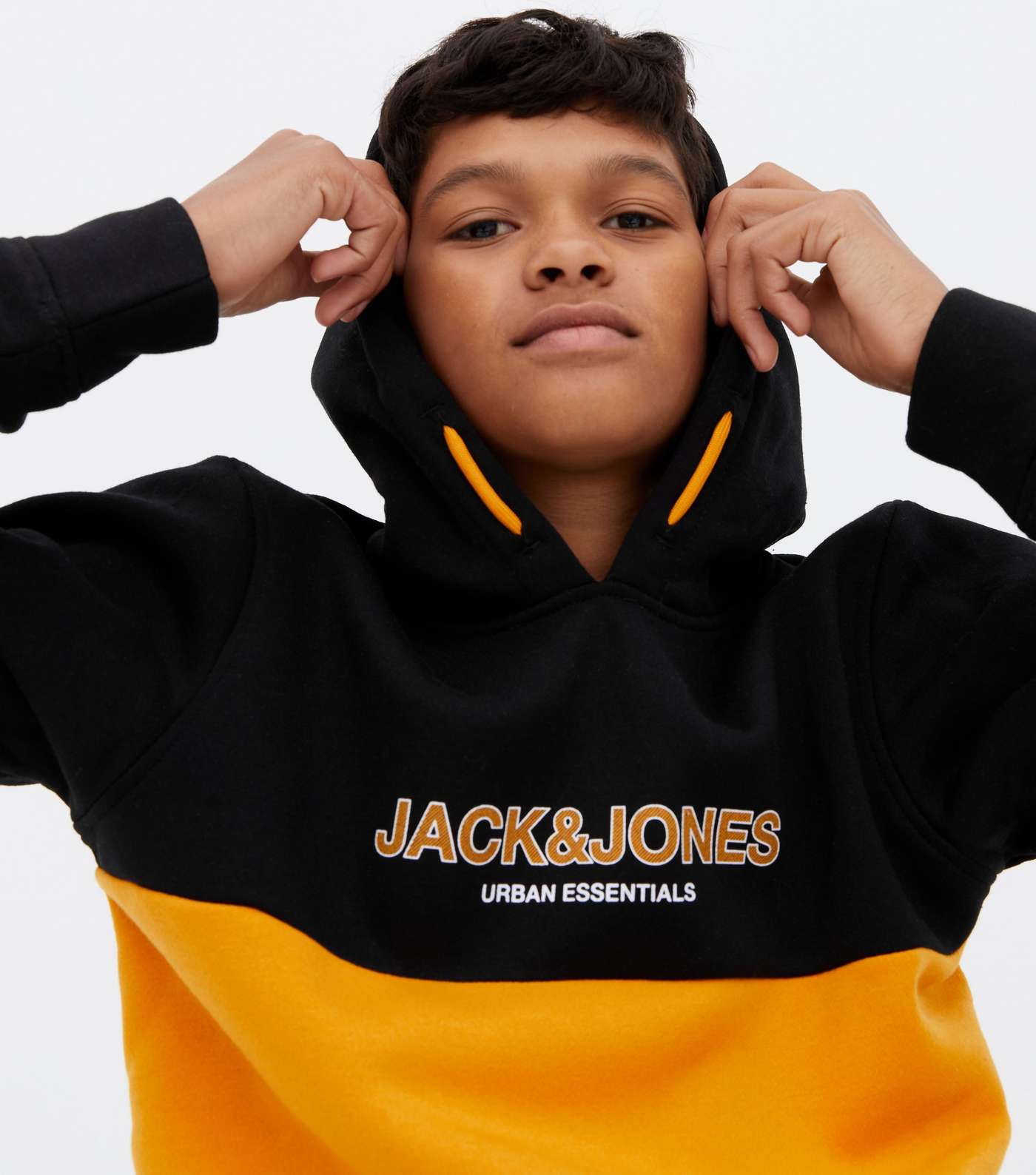 Jack & Jones Junior Orange Colour Block Logo Hoodie Image 3