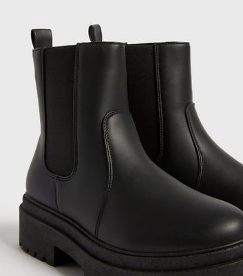 black flat chunky chelsea boots