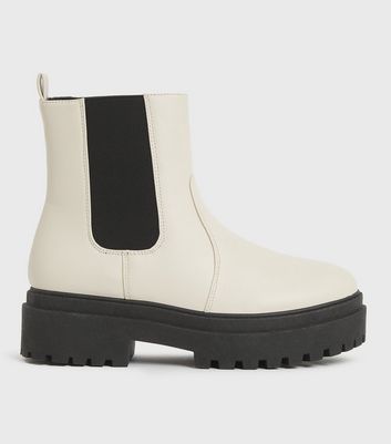 Off White High Ankle Chunky Chelsea Boots