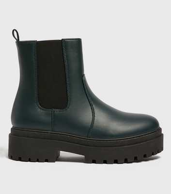 Dark Green High Ankle Chunky Chelsea Boots