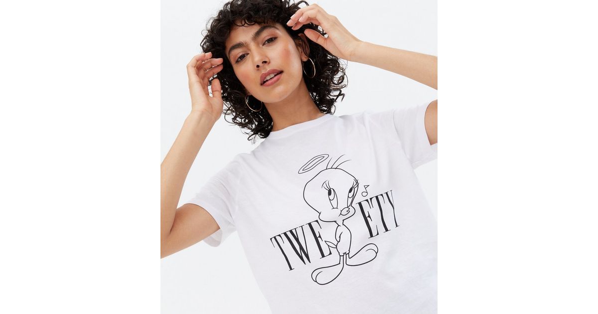 White Looney Tunes New T-Shirt Look Logo Tweety 