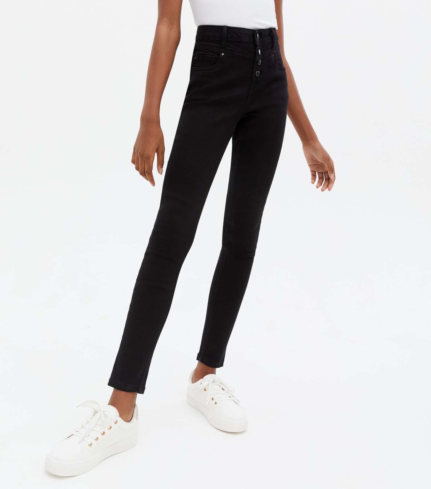 Girls Black 4 Button High Waist Yazmin Skinny Jeans Image 2
