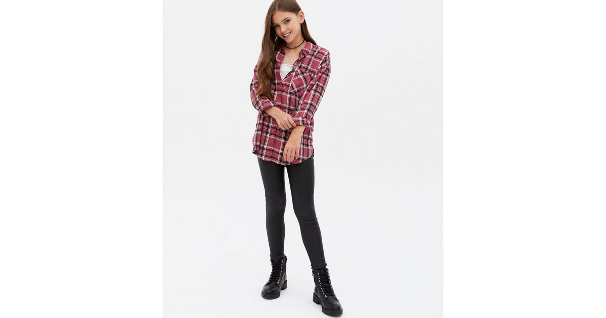 Girls Black Leather-Look High Waist Hallie Super Skinny Jeans