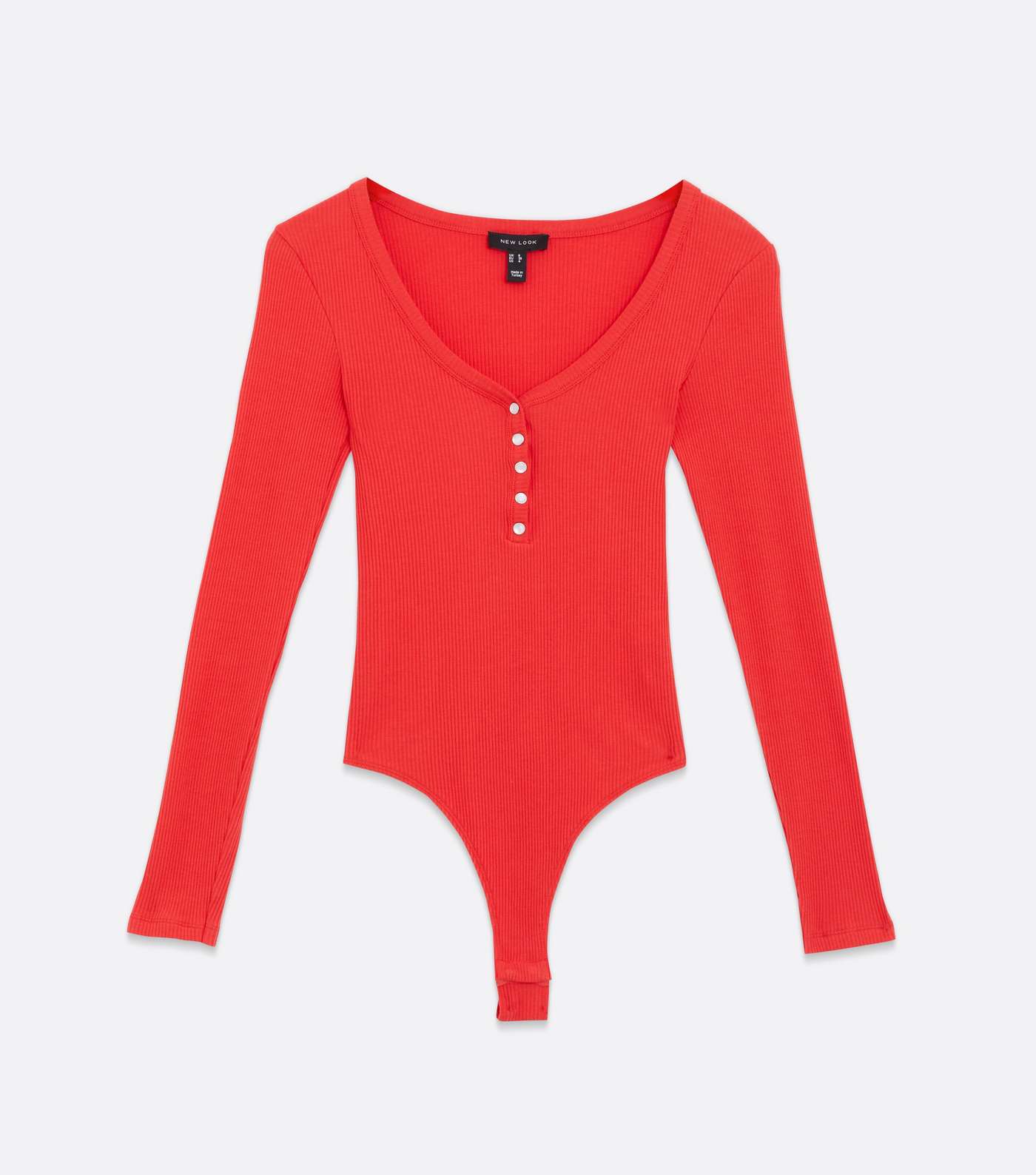 Red Ribbed Faux Pearl Button Bodysuit Image 5