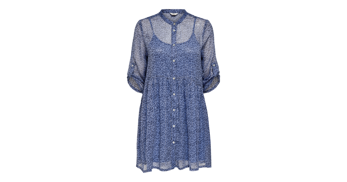 ONLY Blue Floral Chiffon Tiered Mini Shirt Dress New Look