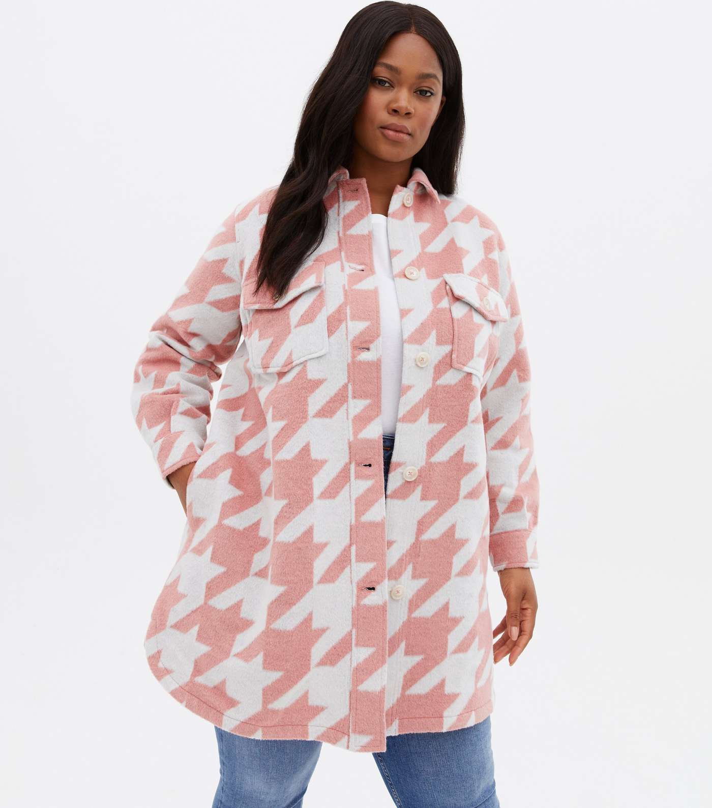 Curves Pink Dogtooth Shacket