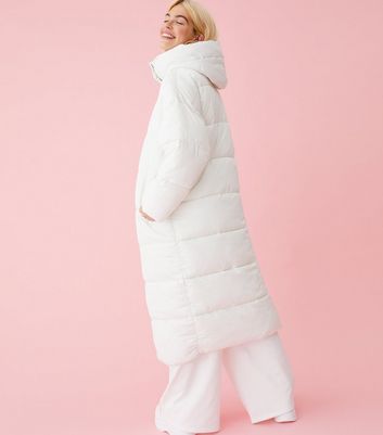 Long puffer hot sale jacket white