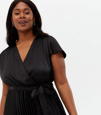 black pleated wrap dress