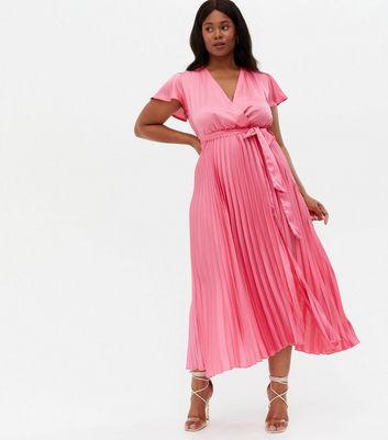 New look satin pleated midi shops dress