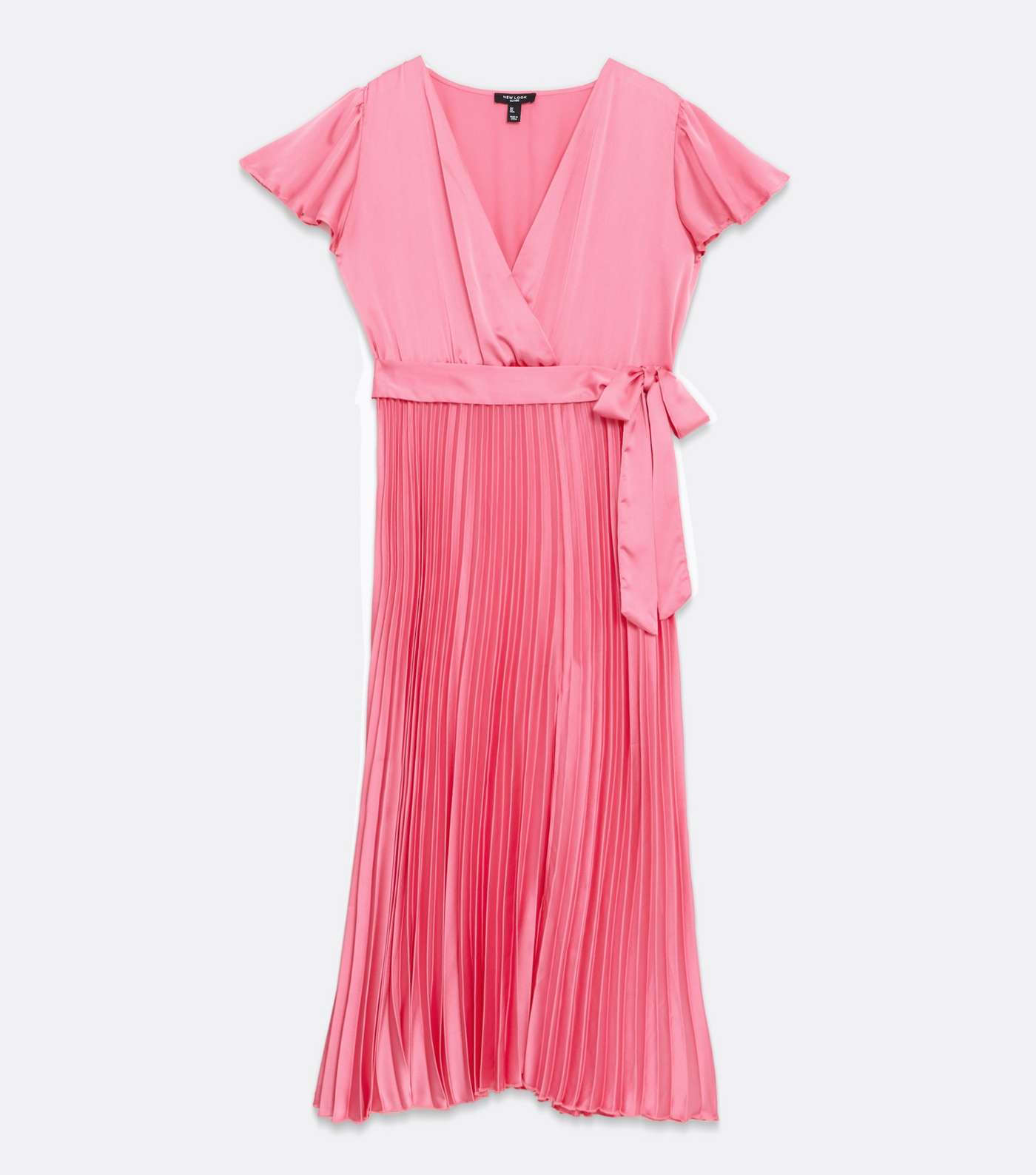 Curves Bright Pink Satin Pleated Midi Wrap Dress Image 5
