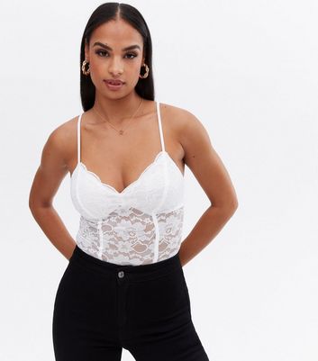 White Lace Strappy Bodysuit New Look