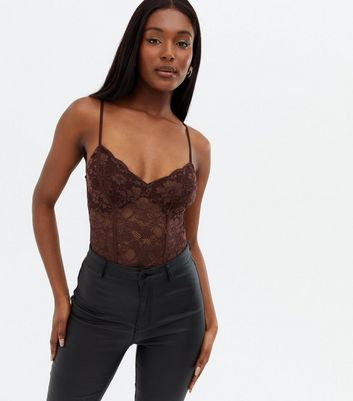 Brown Lace Strappy Bodysuit | New Look