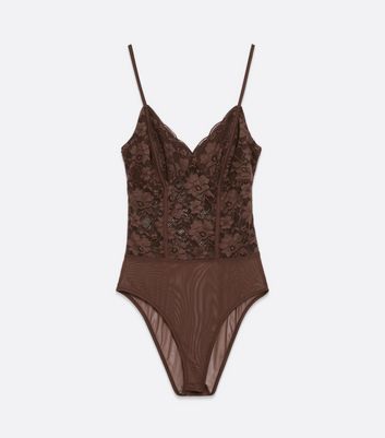 Brown Lace Strappy Bodysuit New Look