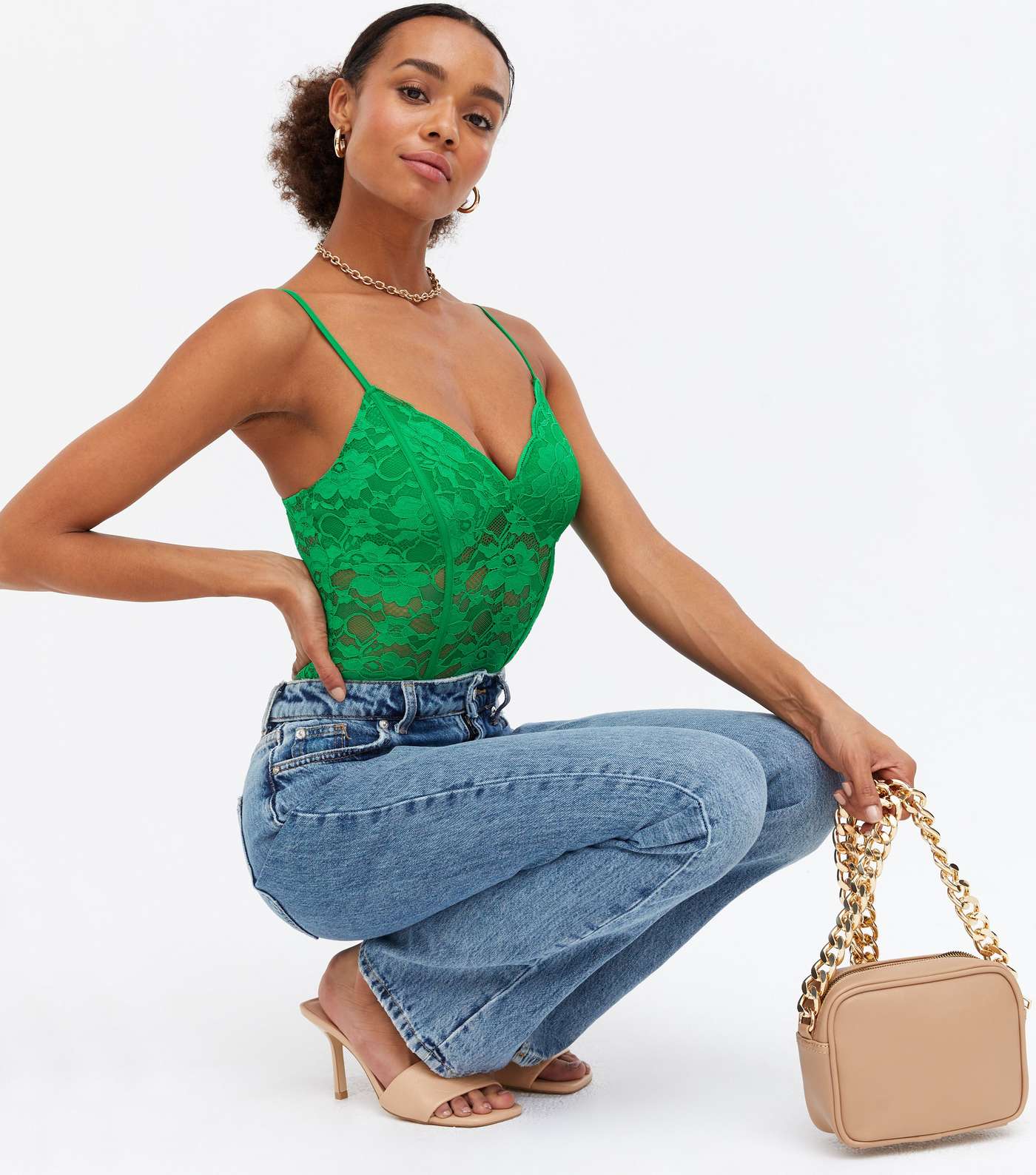 Green Apple Lace Corset Strappy Bodysuit, Womens Tops