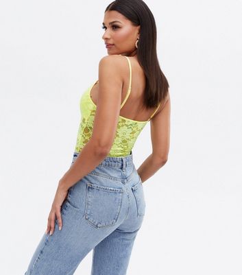 Light Green Lace Strappy Bodysuit New Look