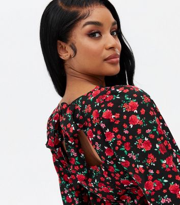 Petite Black Floral Crepe Tie Back Long 