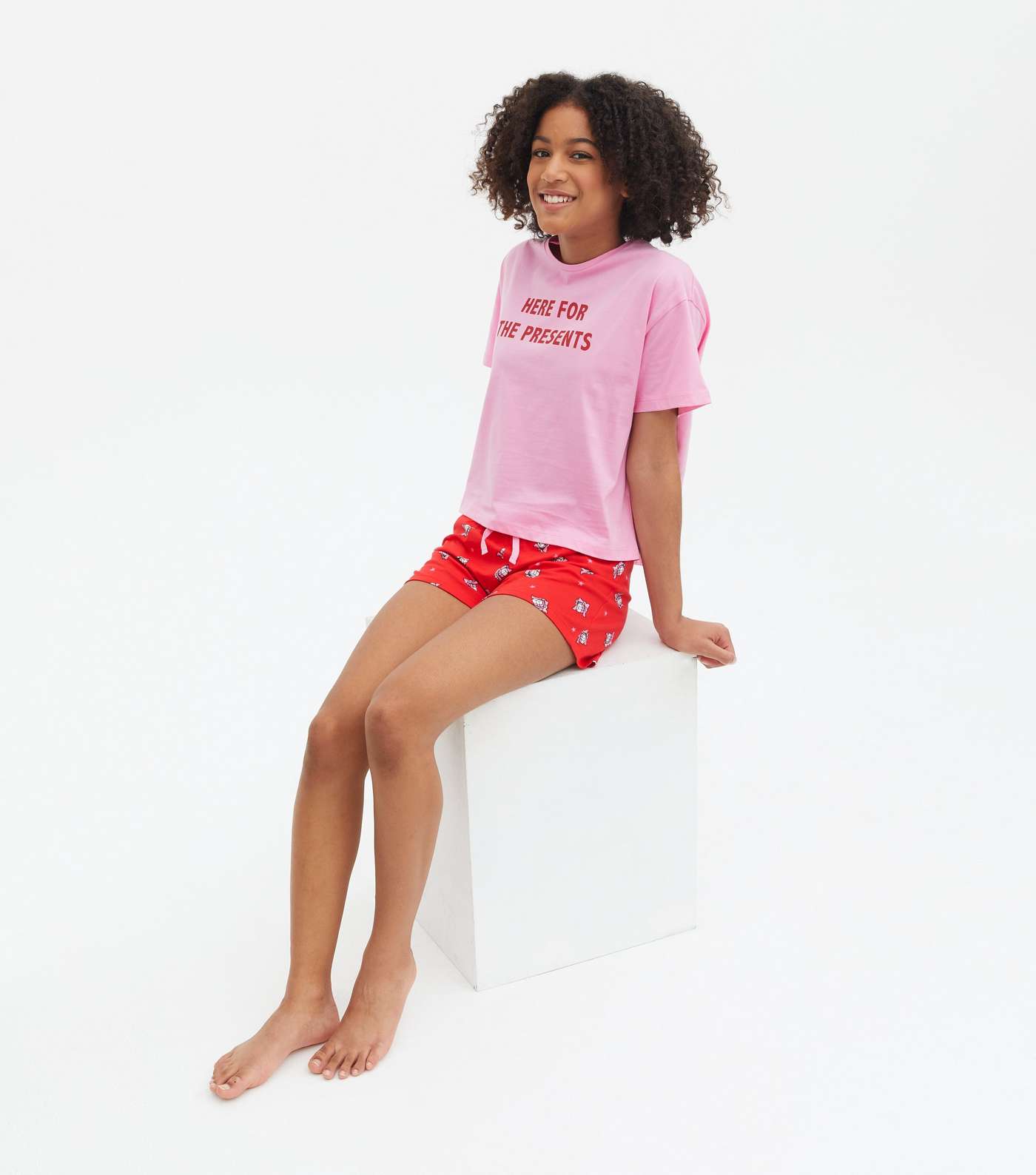 Girls Pink Christmas Presents Logo Short Pyjama Set