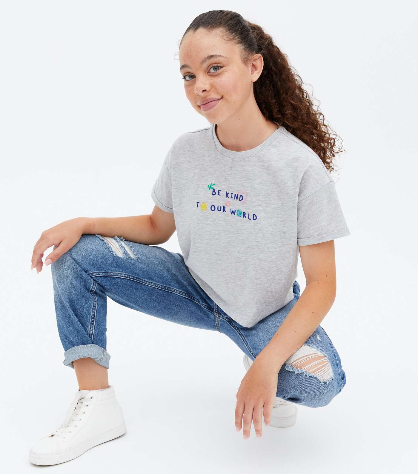 Girls Pale Grey Be Kind To Our World Logo T-Shirt