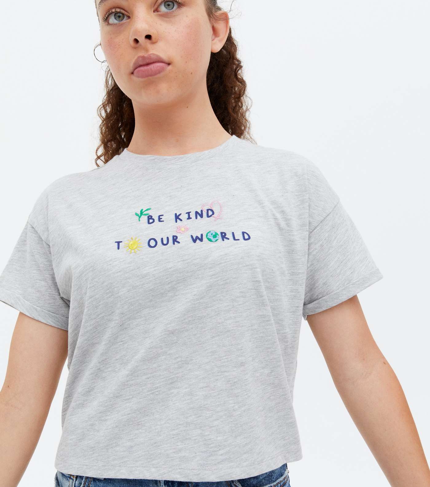 Girls Pale Grey Be Kind To Our World Logo T-Shirt Image 3
