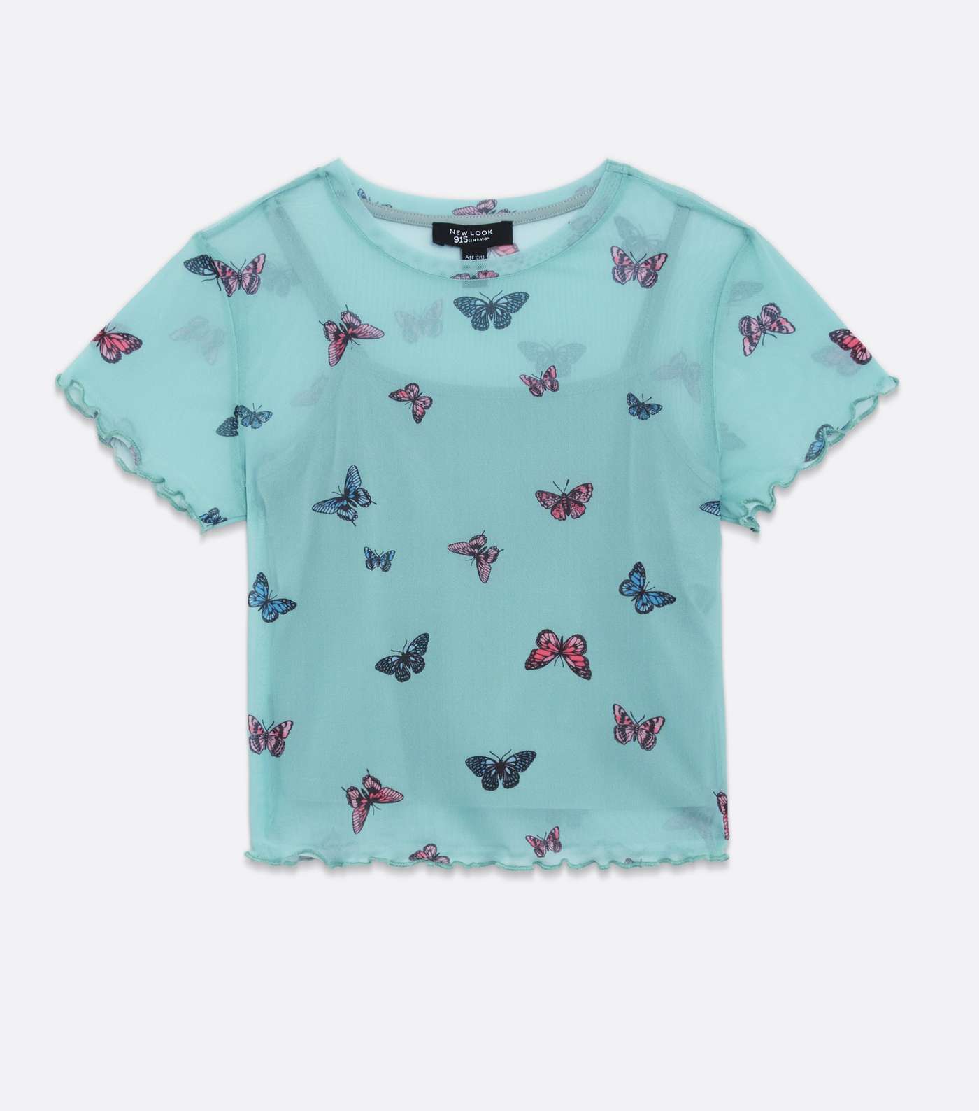 Girls Blue Butterfly Mesh Frill T-Shirt Image 5