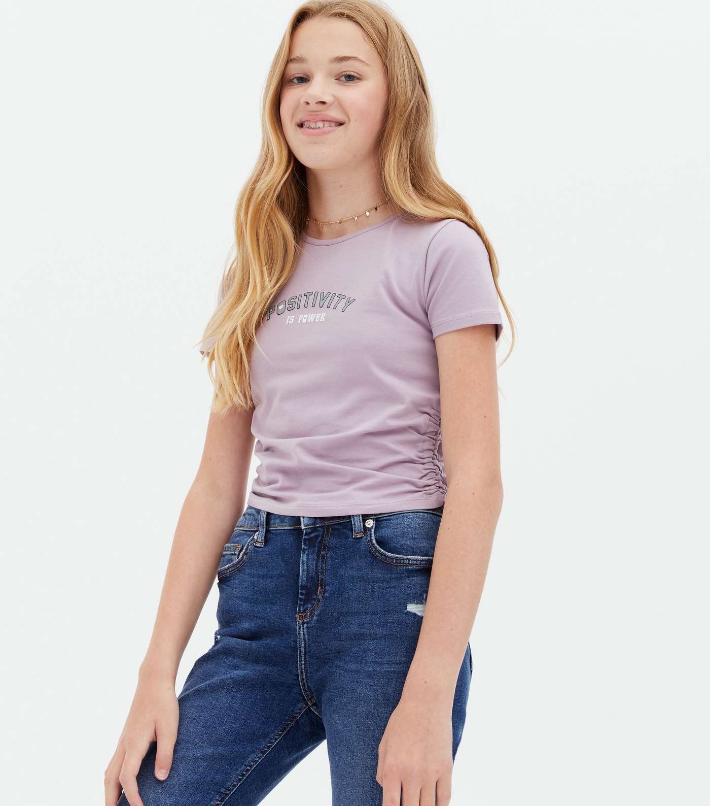 Girls Lilac Positivity Is Power Logo T-Shirt