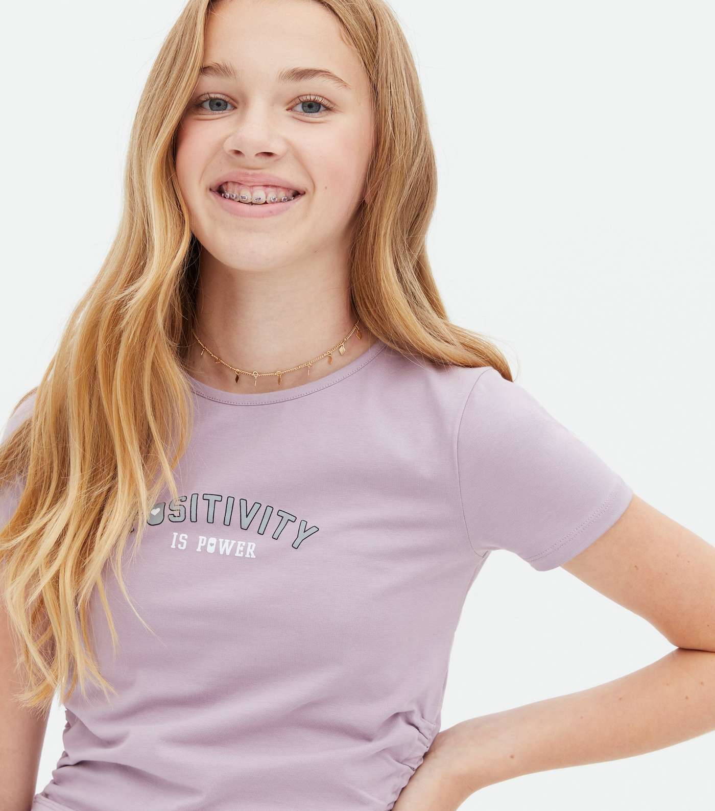Girls Lilac Positivity Is Power Logo T-Shirt Image 3