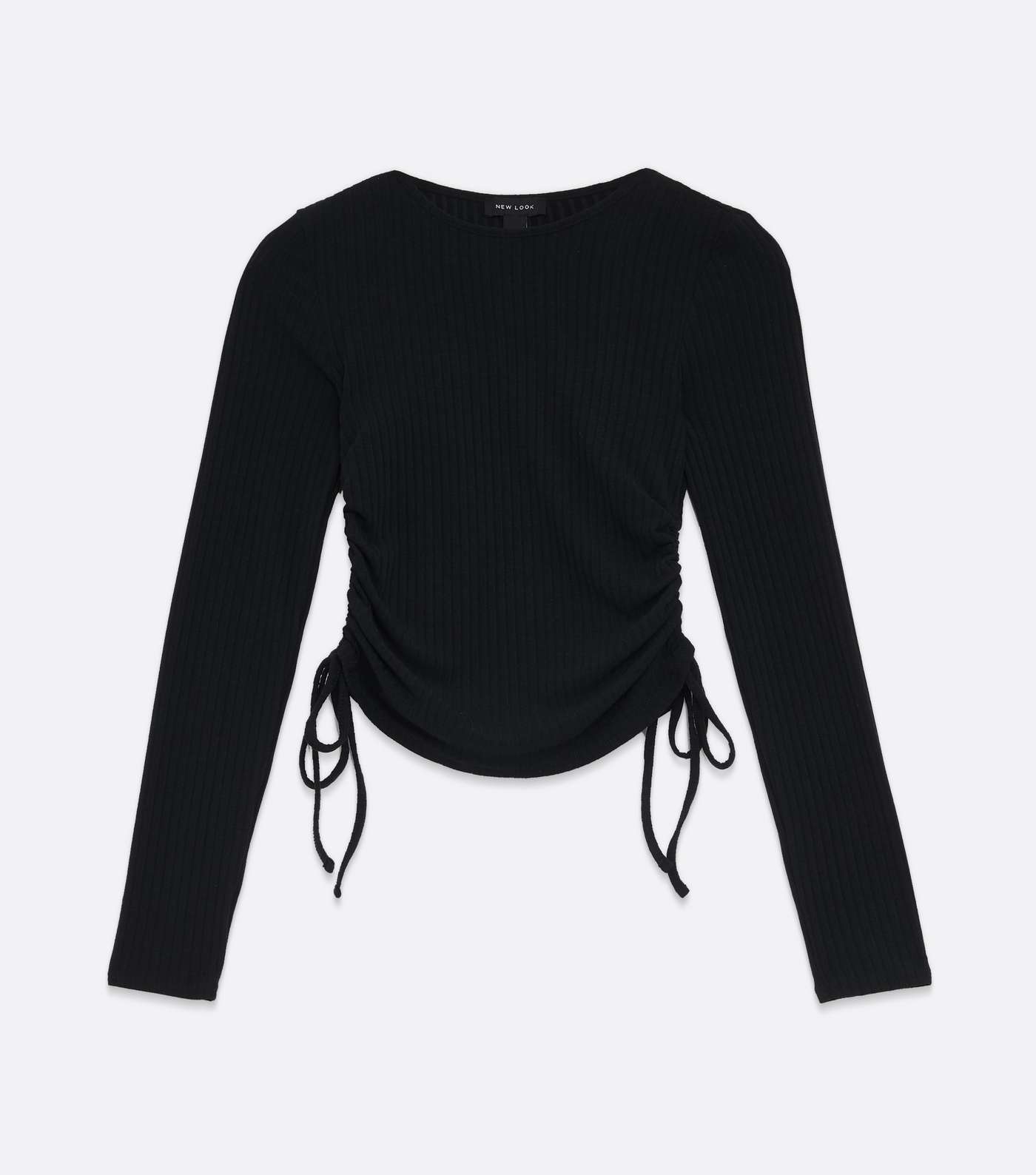 Black Ribbed Ruched Tie Side Long Sleeve Top Image 5