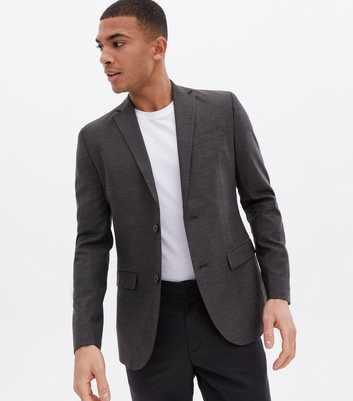 Dark Grey Revere Collar Skinny Fit Suit Jacket