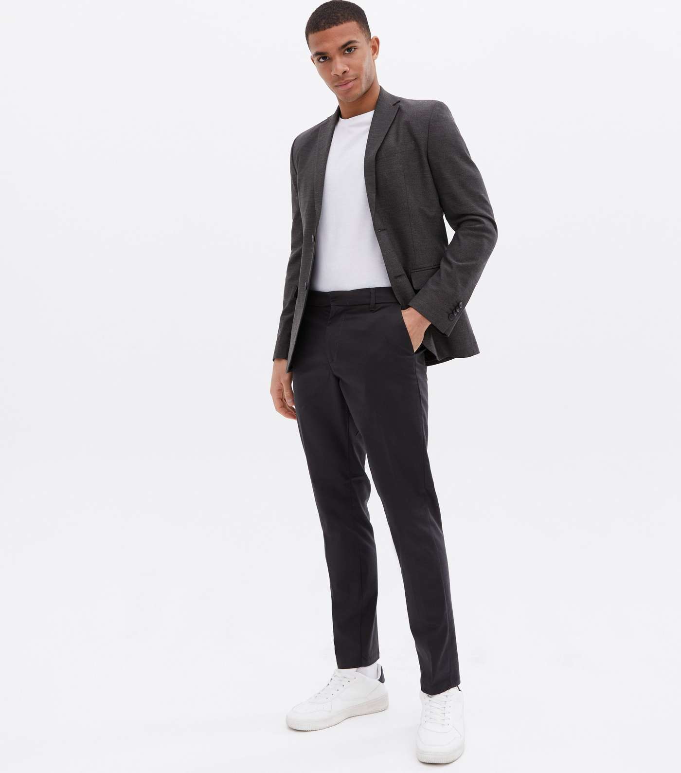 Dark Grey Revere Collar Skinny Fit Suit Jacket Image 2