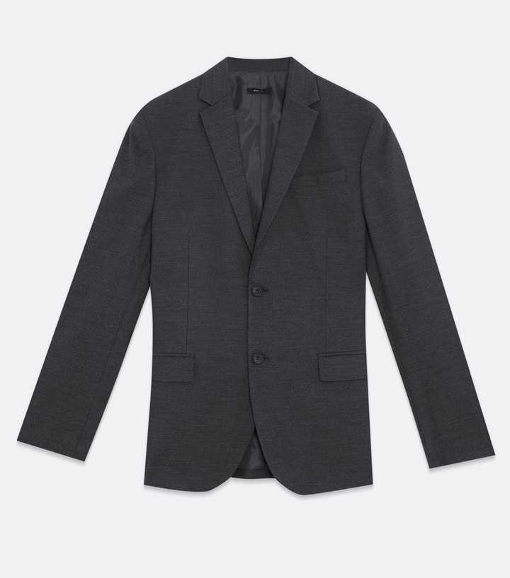 Dark Grey Revere Collar Skinny Fit Suit Jacket