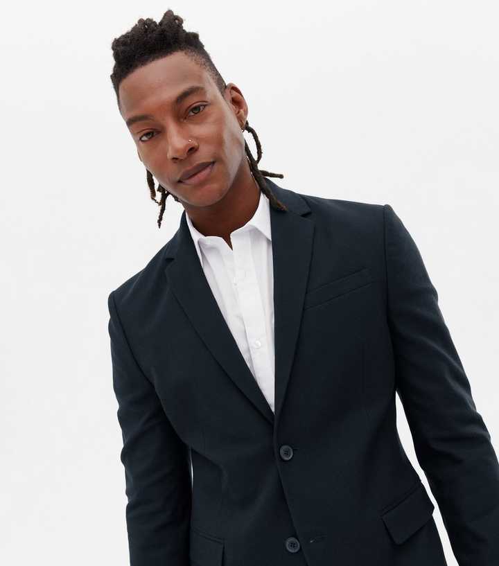 Navy Revere Collar Skinny Fit Suit Jacket