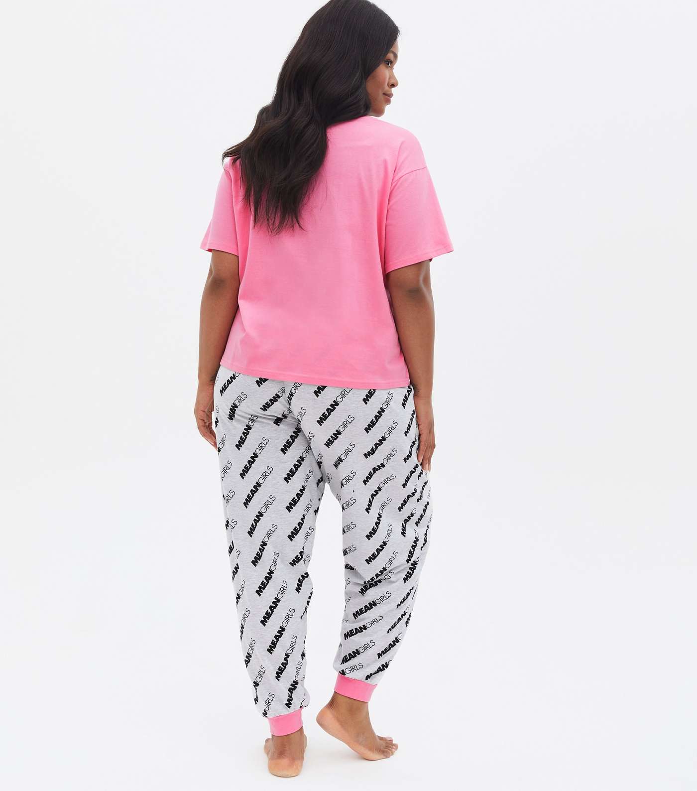 Curves Pink Jogger Pyjama Set with Mean Girls Logo Image 4