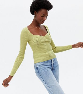 Click to view product details and reviews for Light Green Ribbed Sweetheart Long Sleeve Jumper New Look.