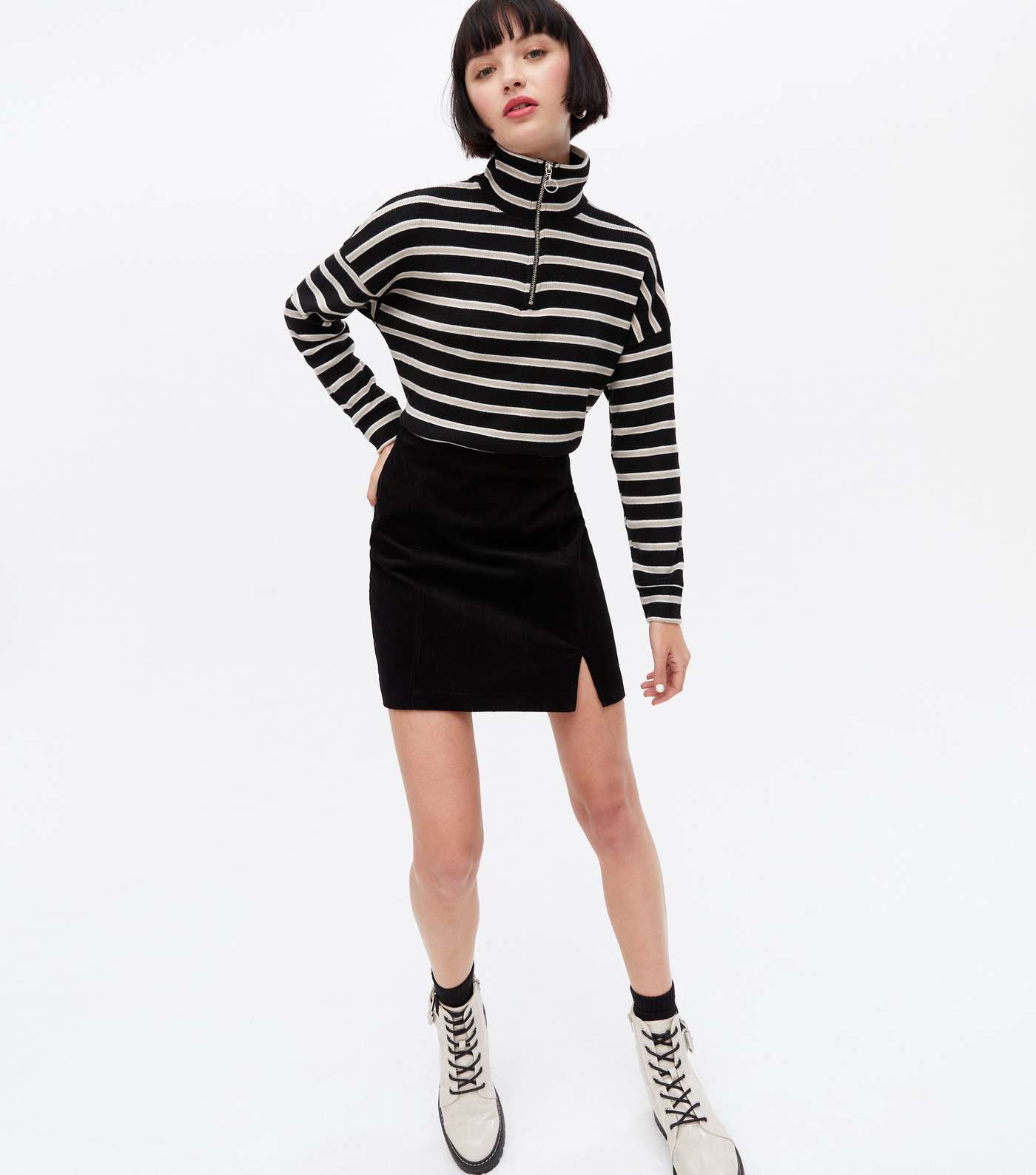 Black Cord Split Hem Mini Skirt Image 3