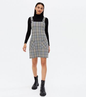 checked buckle detail pinafore dress
