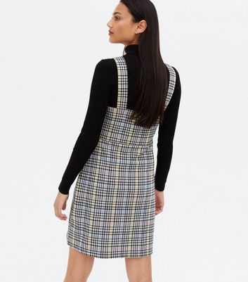 checked buckle detail pinafore dress