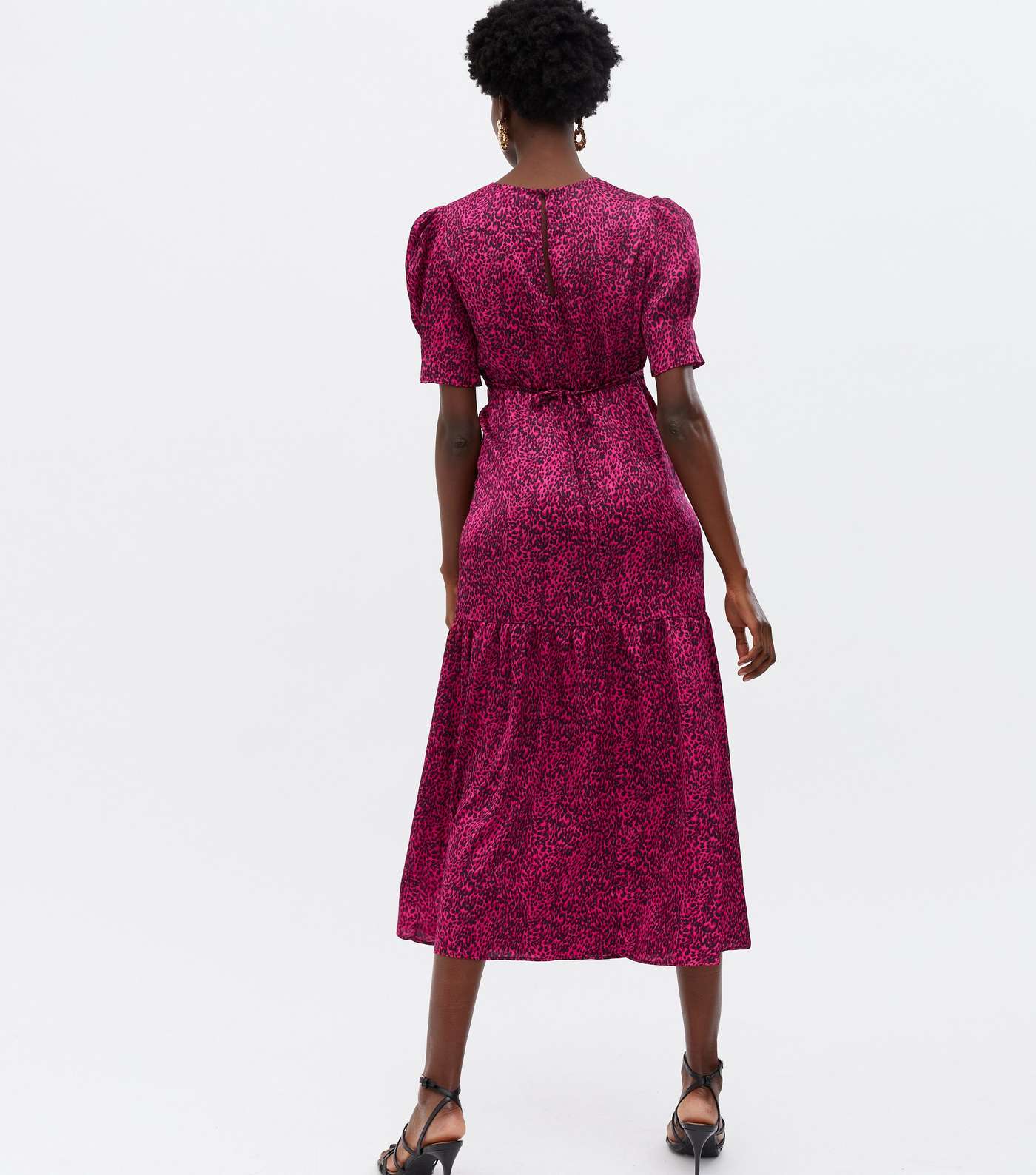 Pink Animal Print Satin Tie Back Midi Dress Image 4