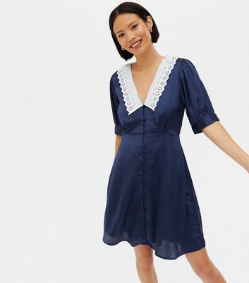 navy button front dress