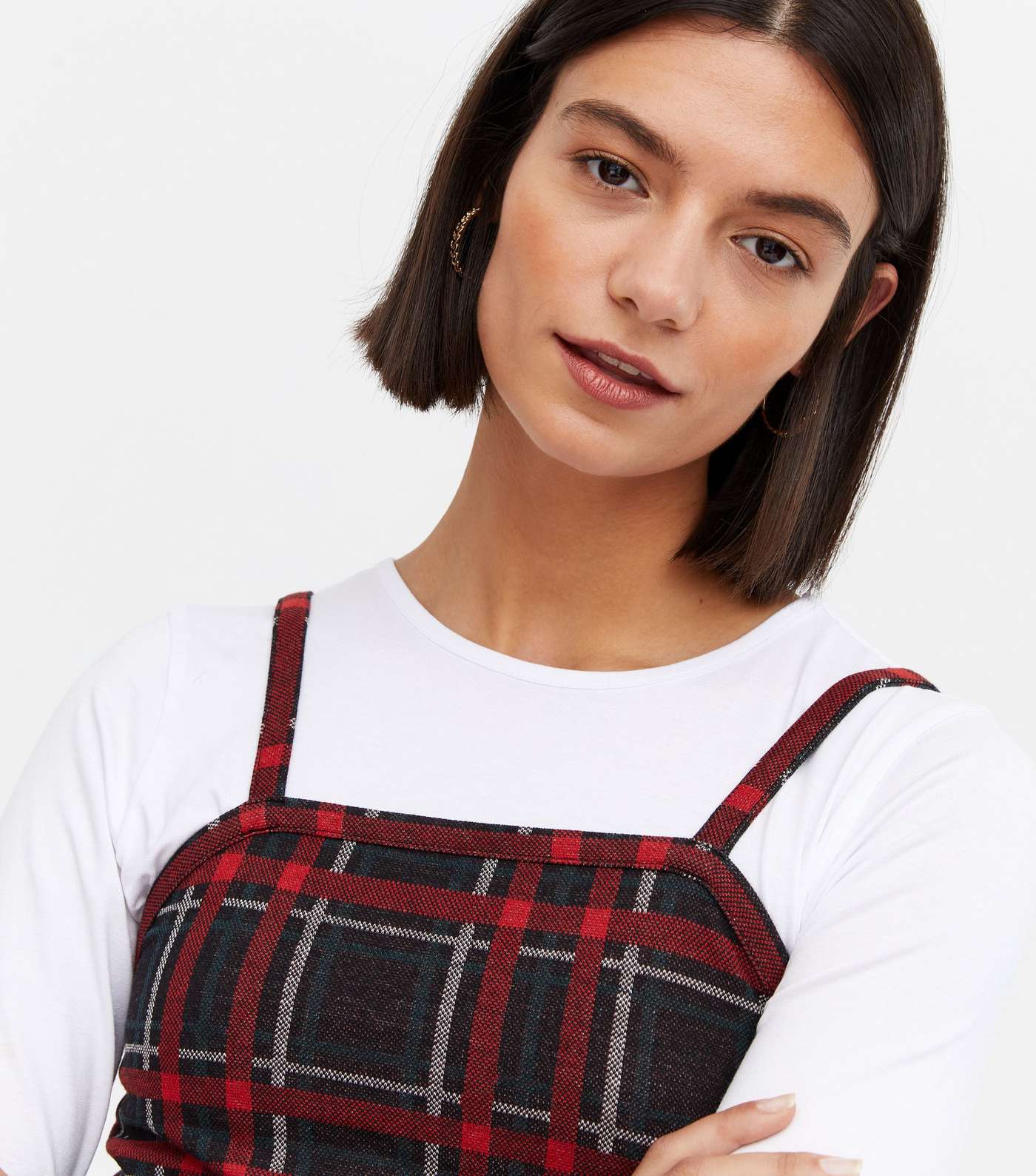 Wednesday's Girl Red Check 2-in-1 Frill Pinafore Dress Image 3