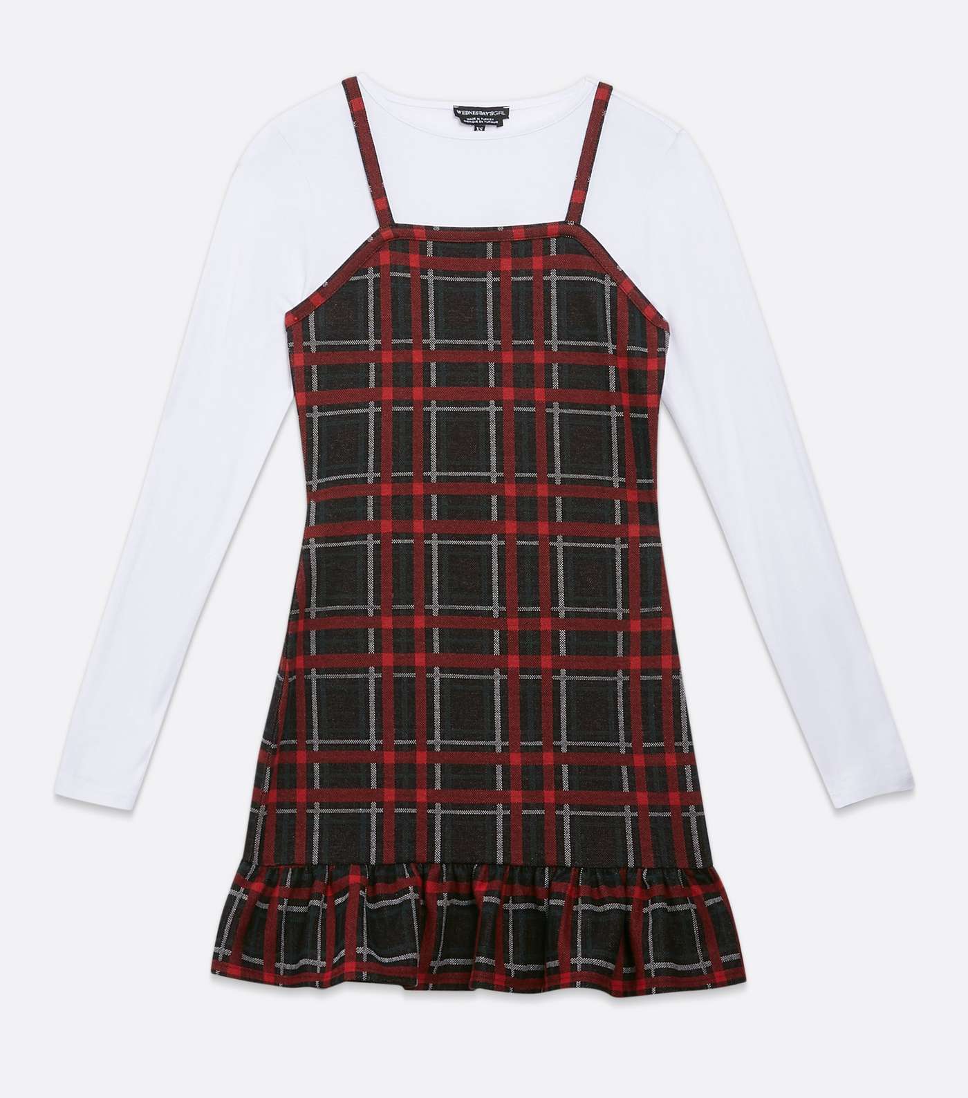 Wednesday's Girl Red Check 2-in-1 Frill Pinafore Dress Image 5