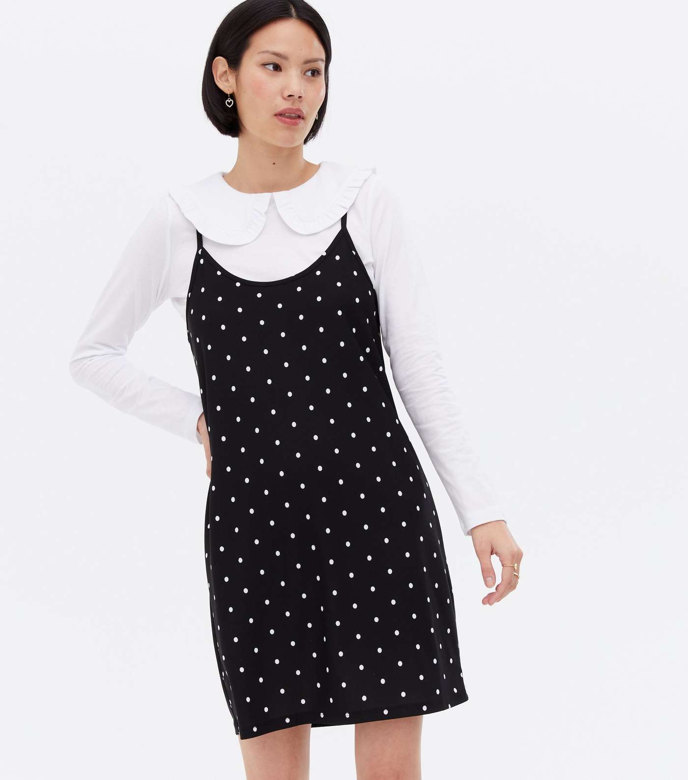 Wednesday's Girl Black Spot 2 in 1 Collared Pinafore Dress
