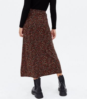 Rust Ditsy Floral Midi Skirt | New Look