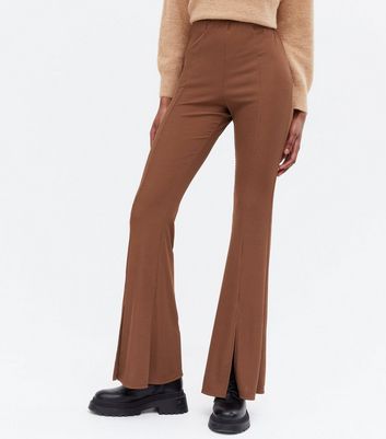 Dark Brown Ribbed Split Front Flared 