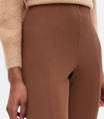 Damen Bekleidung Dark Brown Ribbed Split Front Flared Trousers