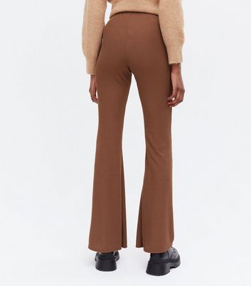 Brown ribbed flared trousers Clearance