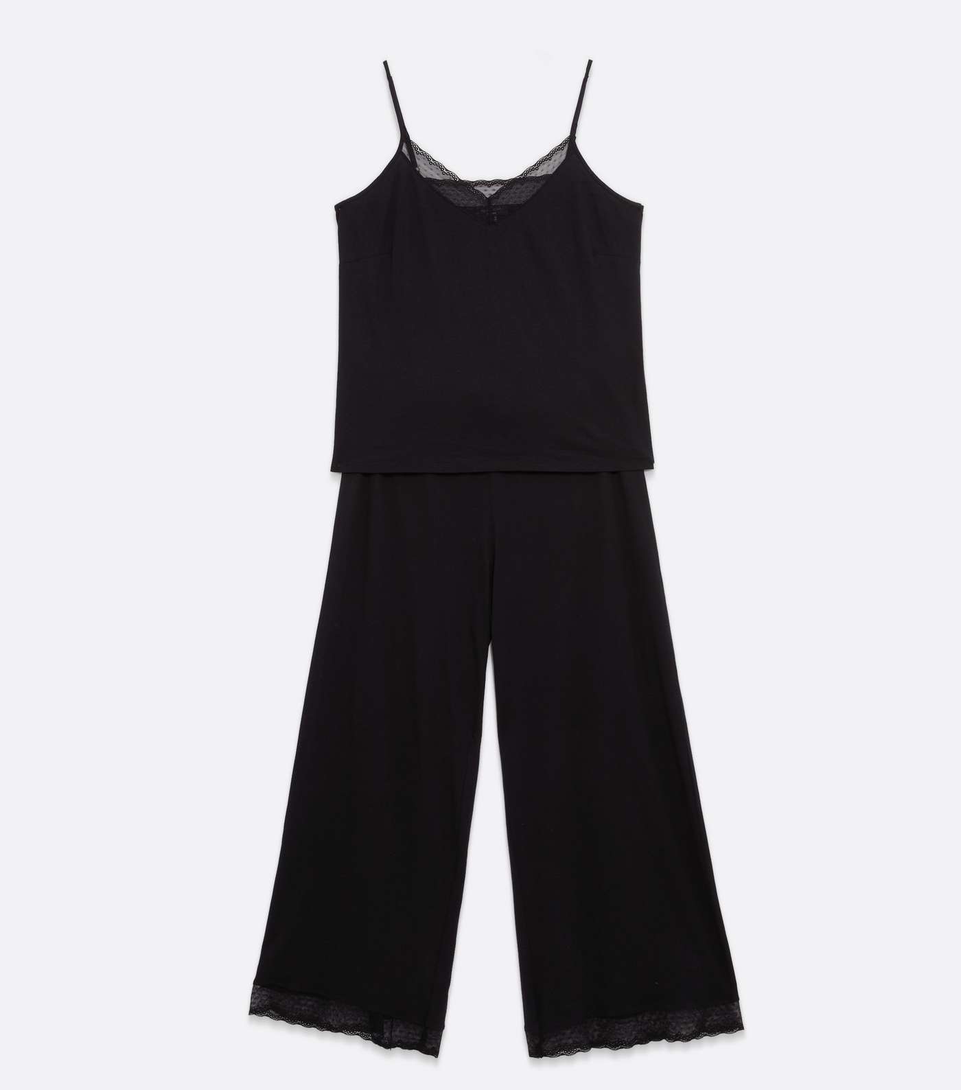 Curves Black Cami Trouser Pyjama Set with Lace Trim Image 5