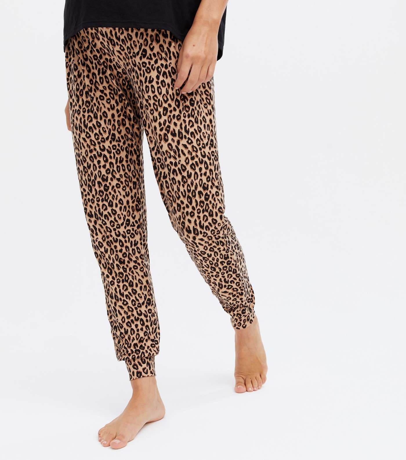 Maternity Black Leopard Print Jogger Pyjama Set with Hangry Logo Image 3